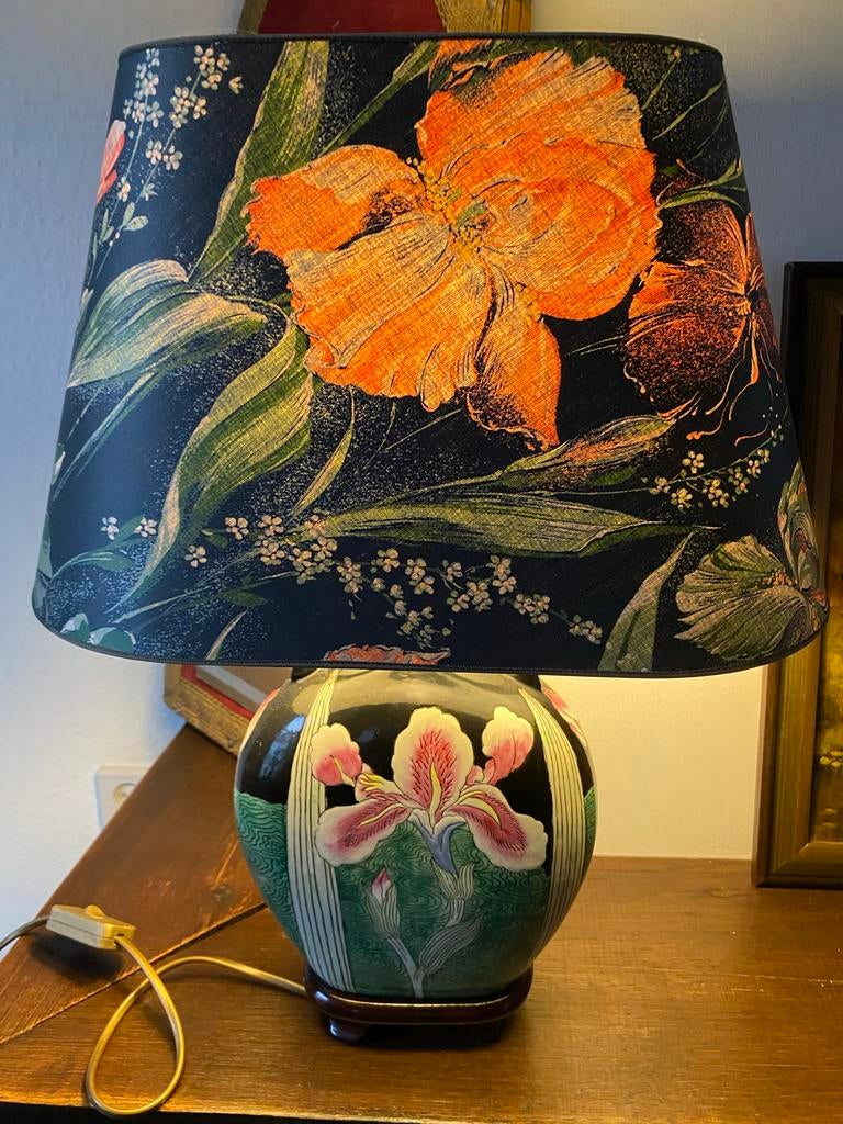 Vintage Tafellamp met Bloemenprint Kap, Ophalen, Gebruikt