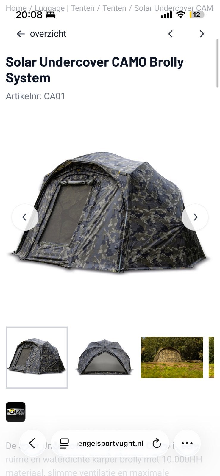 Solar Undercover CAMO Brolly System fox aqau jag esp nash bb, Ophalen of Verzenden, Zo goed als nieuw, Overige typen