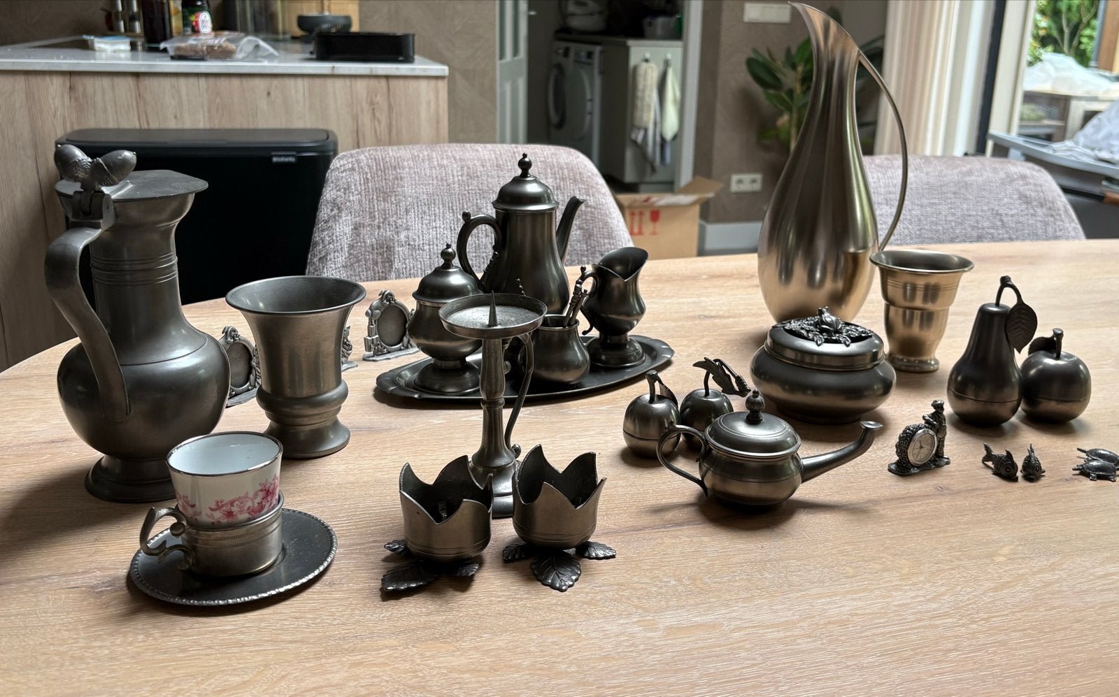 Grote collectie tinnen voorwerpen - divers en decoratief, Antiek en Kunst, Ophalen of Verzenden