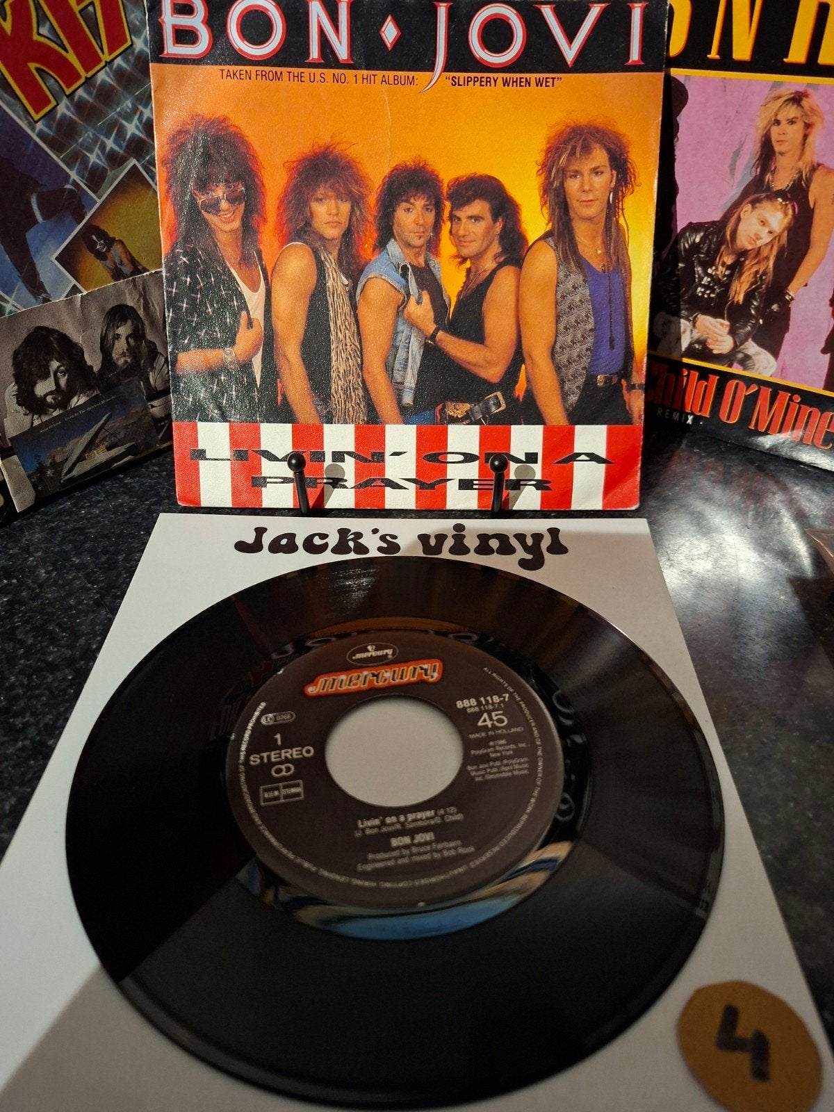 Bon Jovi - Livin' On A Prayer Vinyl Single (1986)4, Cd's en Dvd's, Vinyl | Rock, Gebruikt, Ophalen of Verzenden