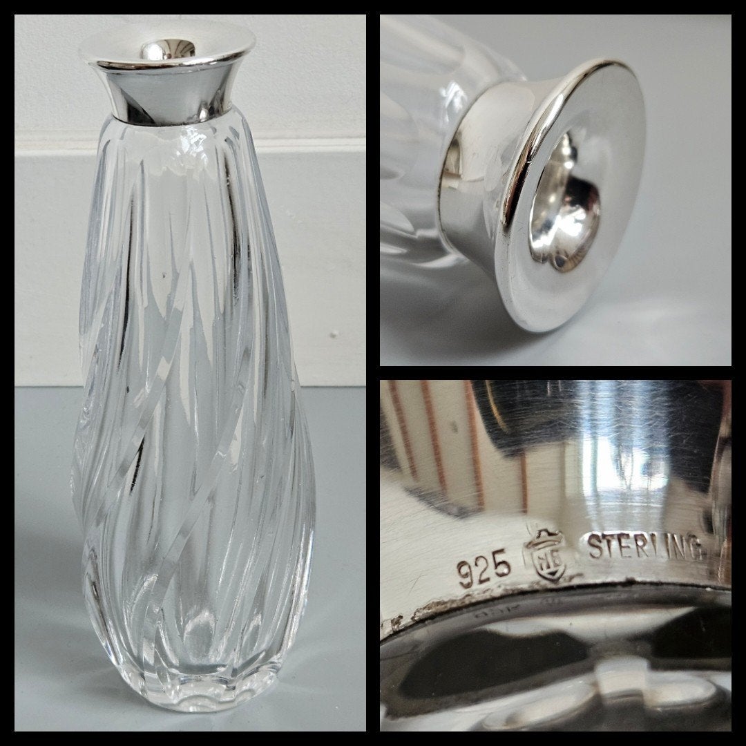 art deco stijl vintage kristallen soliflore vaas, 925 zilver, Ophalen of Verzenden