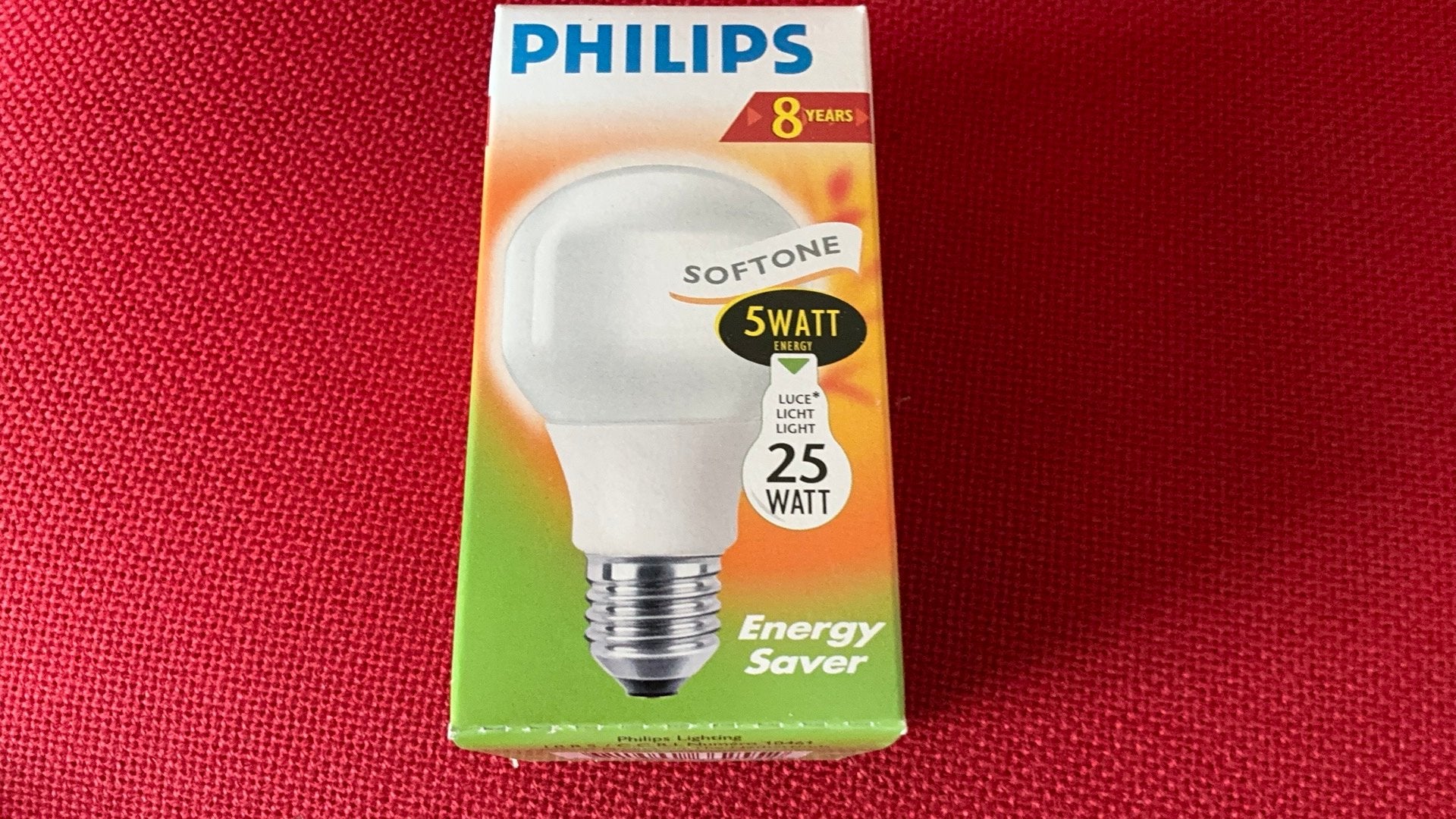 Philips softone 5 watt equivalent 25 watt E 27, Philips, Nieuw, Spaarlamp, Warm wit
