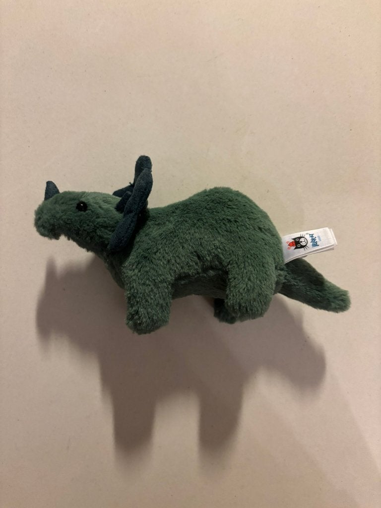Jellycat fossilly groene triceratops mini knuffel!, Overige karakters, Overige typen, Ophalen of Verzenden, Zo goed als nieuw