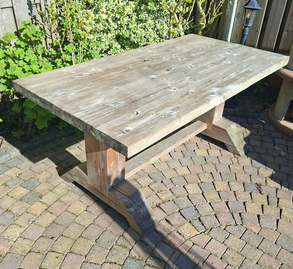 Mooie houten tuintafel zie omschrijving, Tuin en Terras, Ophalen, Gebruikt, Rechthoekig, Hout