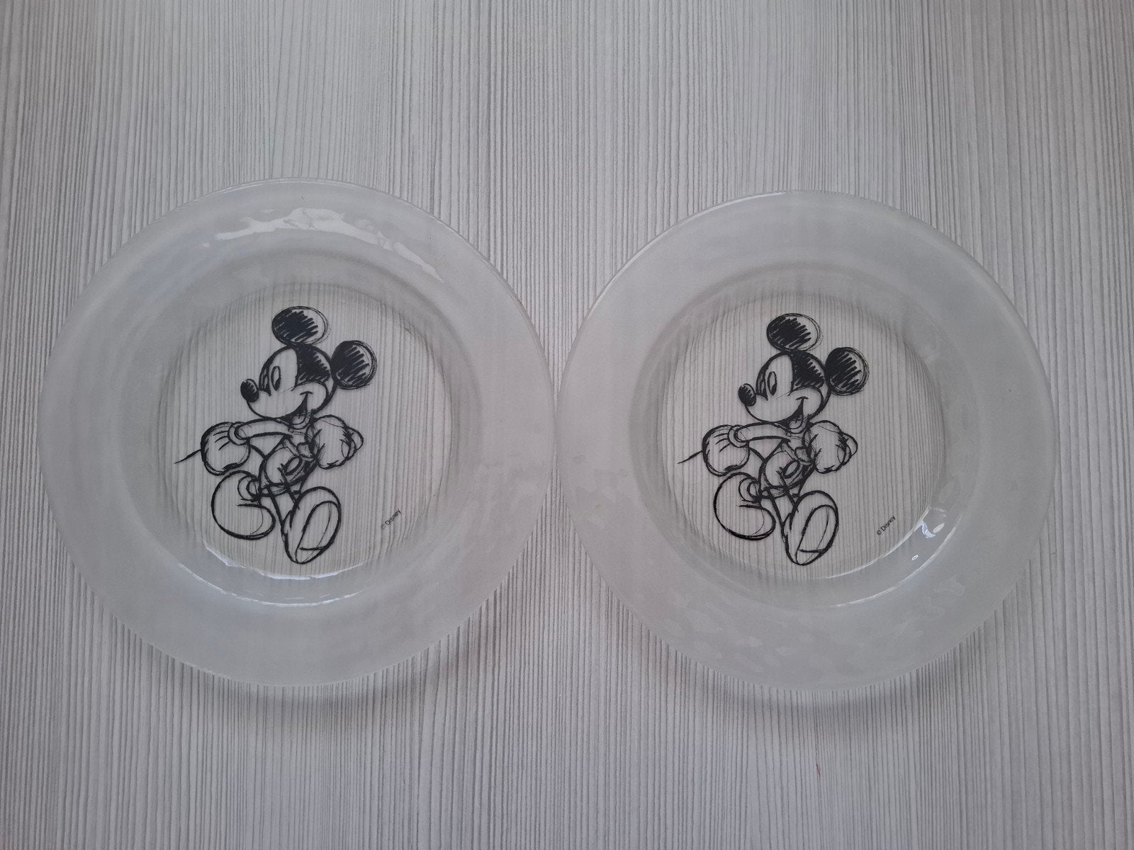 Vintage Mickey Mouse Glazen Borden - Set van 2 Stuks, Ophalen of Verzenden, Mickey Mouse, Zo goed als nieuw, Servies