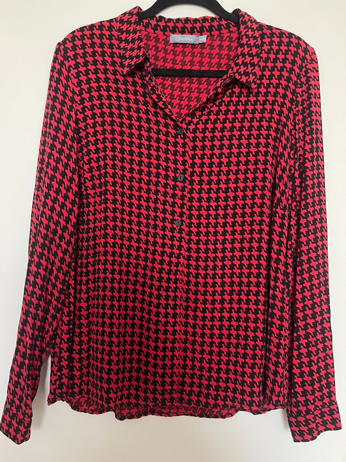Geisha rood / zwarte  pepita ruitjes blouse maat 42, Kleding | Dames, Ophalen of Verzenden, Zo goed als nieuw, Maat 42/44 (L)