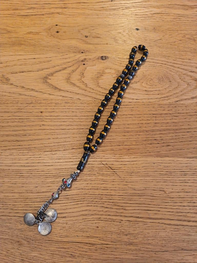 Gebedskralen Tasbih Tesbih Zwart Goud met Hanger, Overige materialen, Gebruikt, Zwart, Ophalen of Verzenden