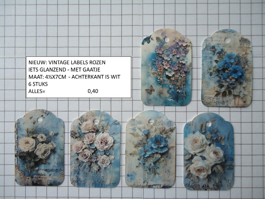 ❤️vintage labels rozen set 6 stuks ( alleen verzenden, Hobby en Vrije tijd, Scrapbooking, Ophalen, Nieuw, Versiering of Embellishment