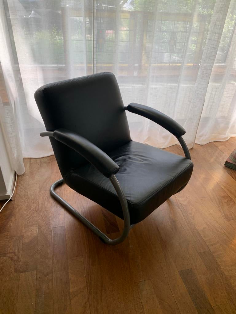 Fauteuil Zwart Leer, Ophalen, Zo goed als nieuw, Leer, 50 tot 75 cm