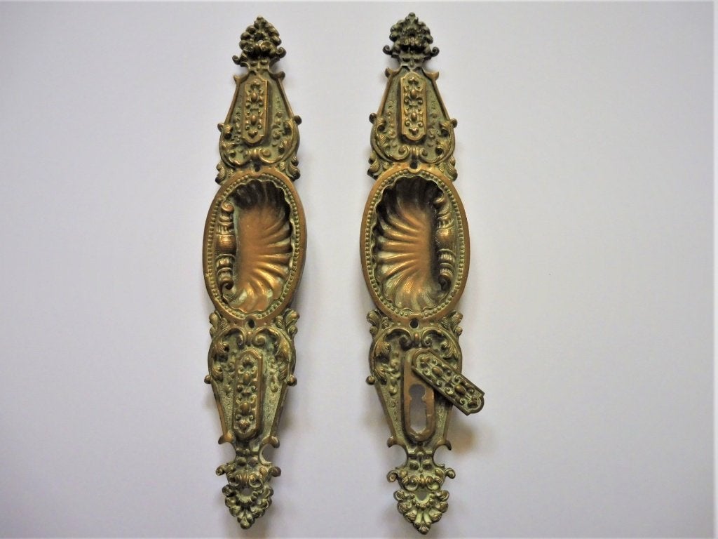 Ensuite schuifdeur beslag schelp deurgreep art nouveau brons, Ophalen of Verzenden