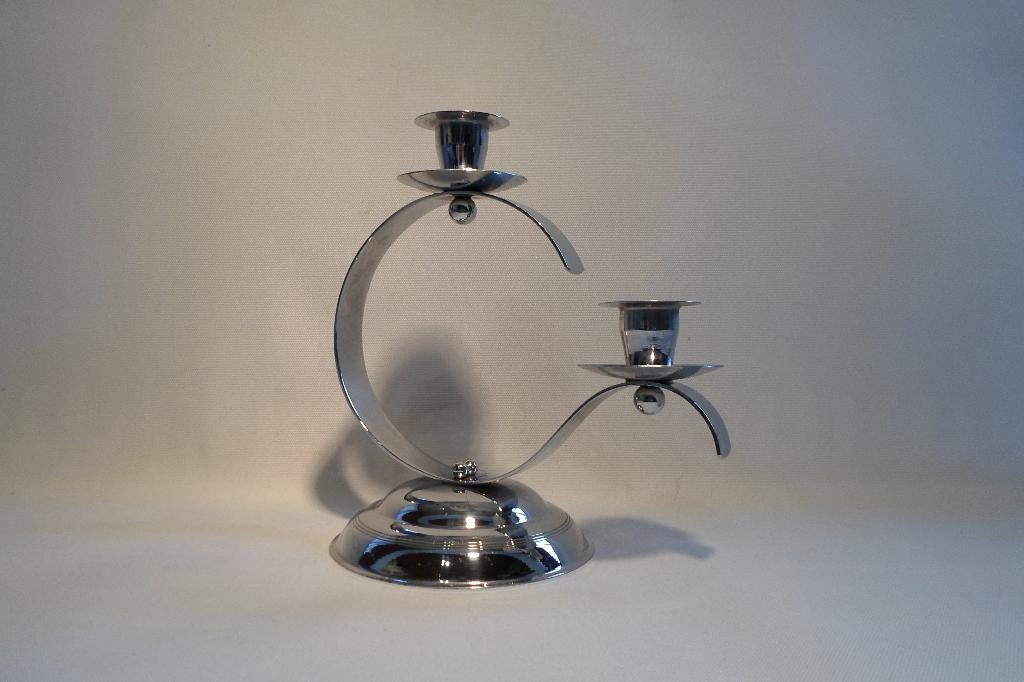 Art Deco Kandelaar Chroom, Huis en Inrichting, Woonaccessoires | Kandelaars en Kaarsen, Ophalen of Verzenden, Zo goed als nieuw