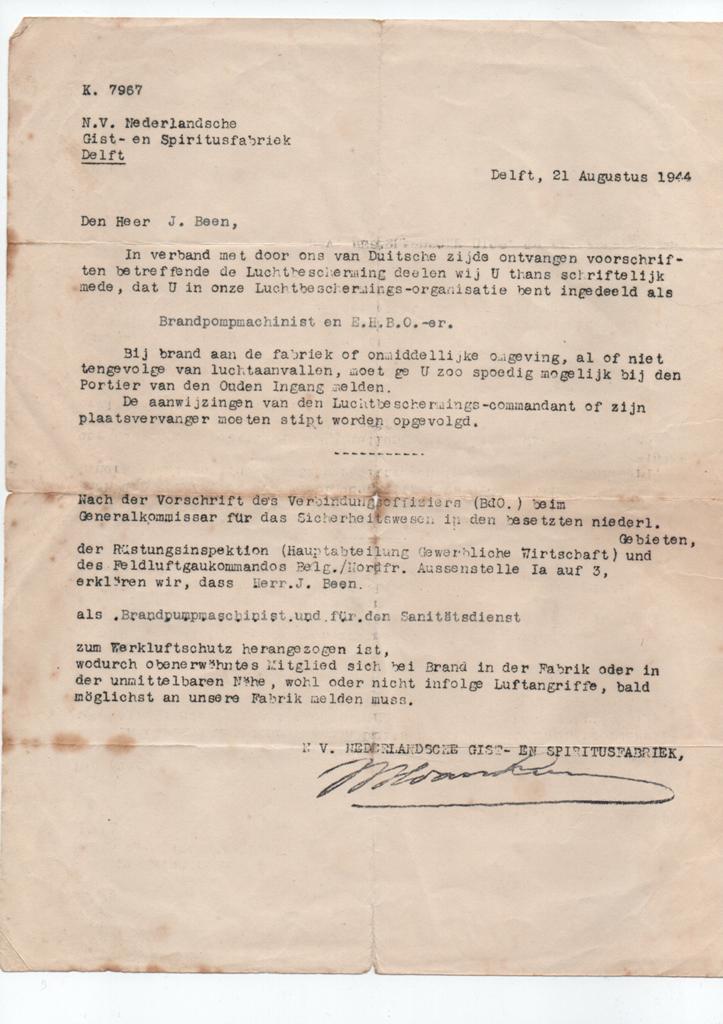 Luchtbescherming Delft Gist- en Spiritusfabriek 1944, Verzamelen, Militaria | Tweede Wereldoorlog, Ophalen of Verzenden, Nederland