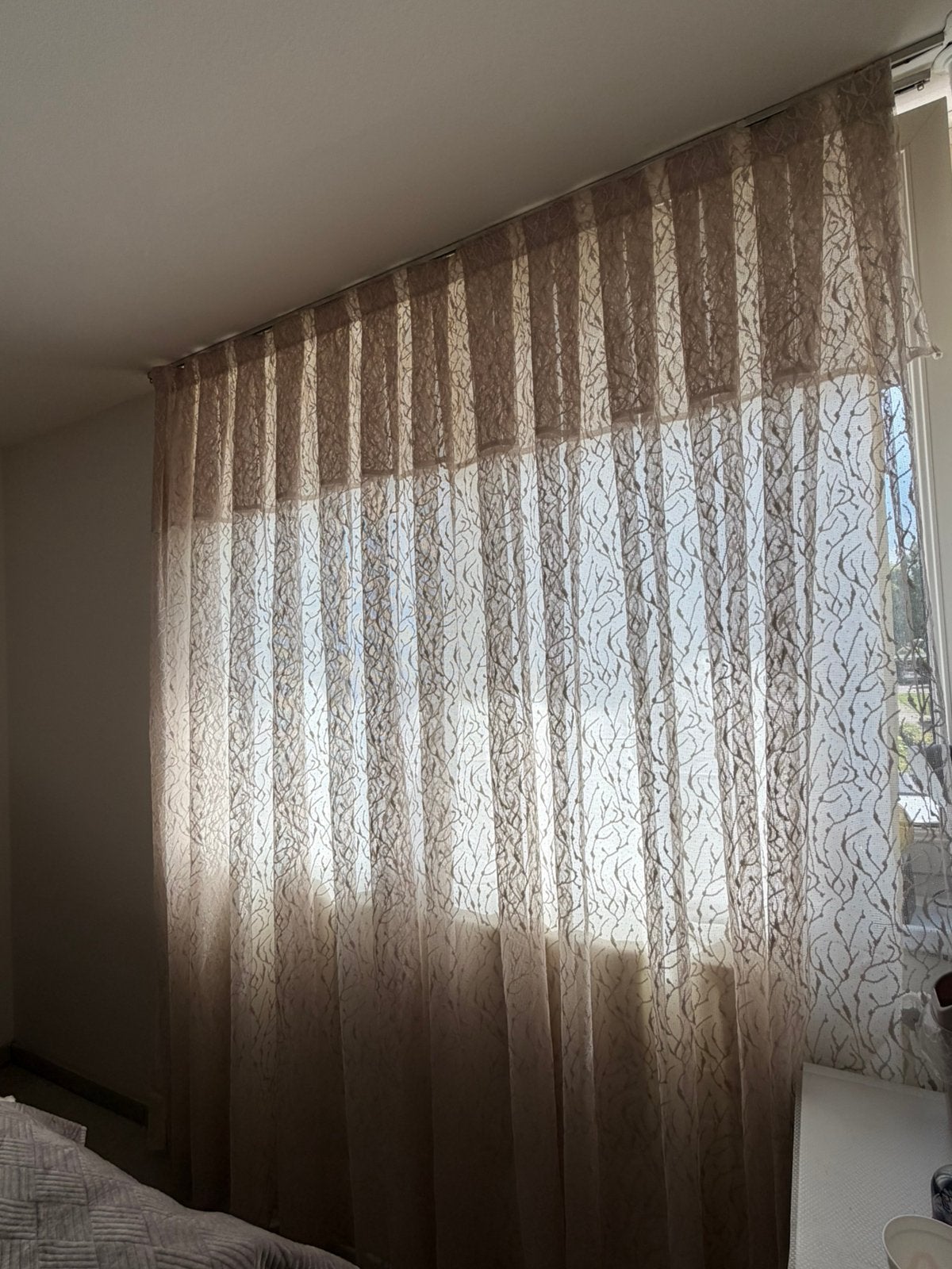 Vitrage gordijnen 2 stuks, Ophalen, Zo goed als nieuw, Beige, 200 cm of meer