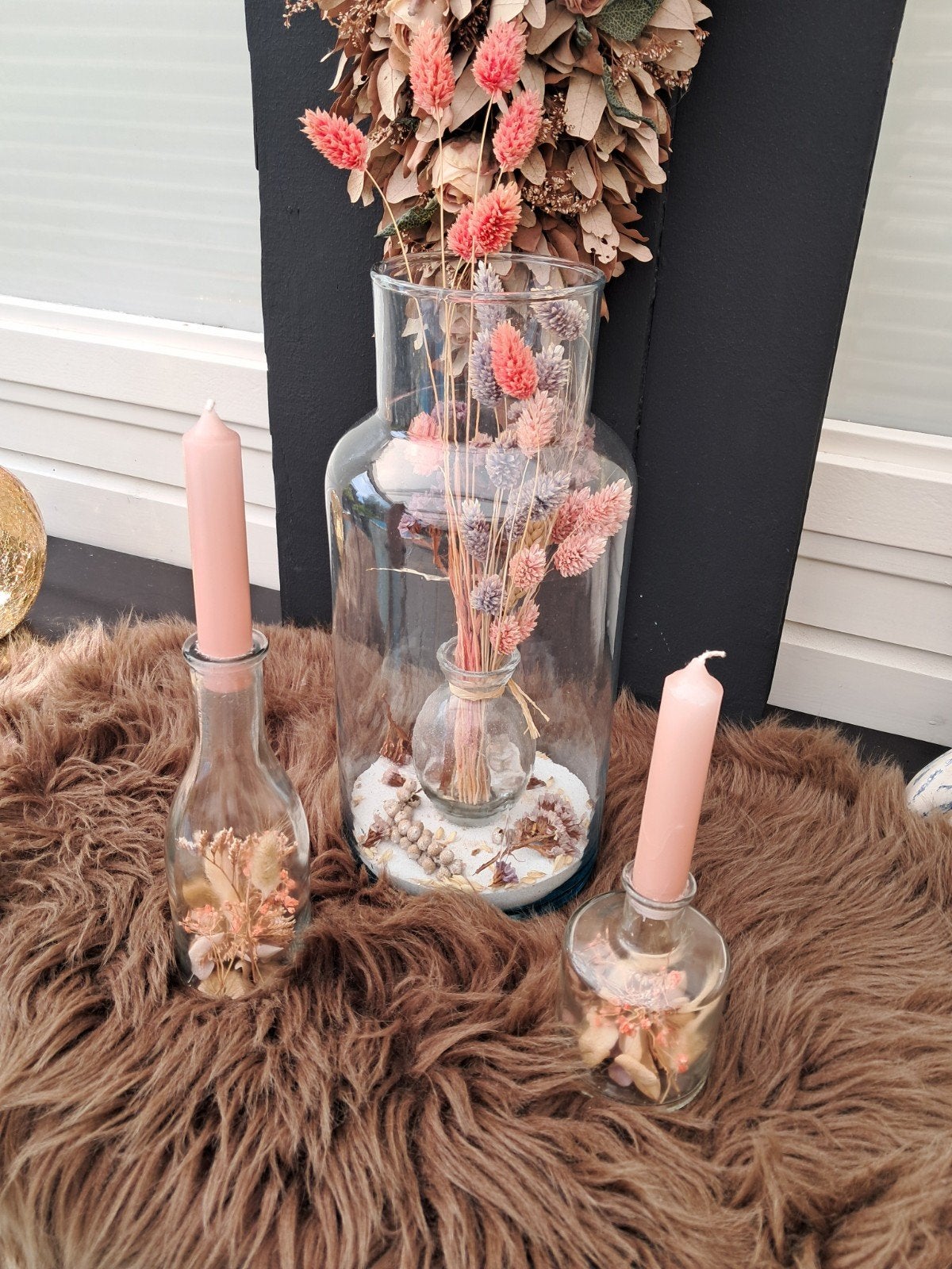 Set met droogbloemen en kaarsen, Ophalen, Zo goed als nieuw