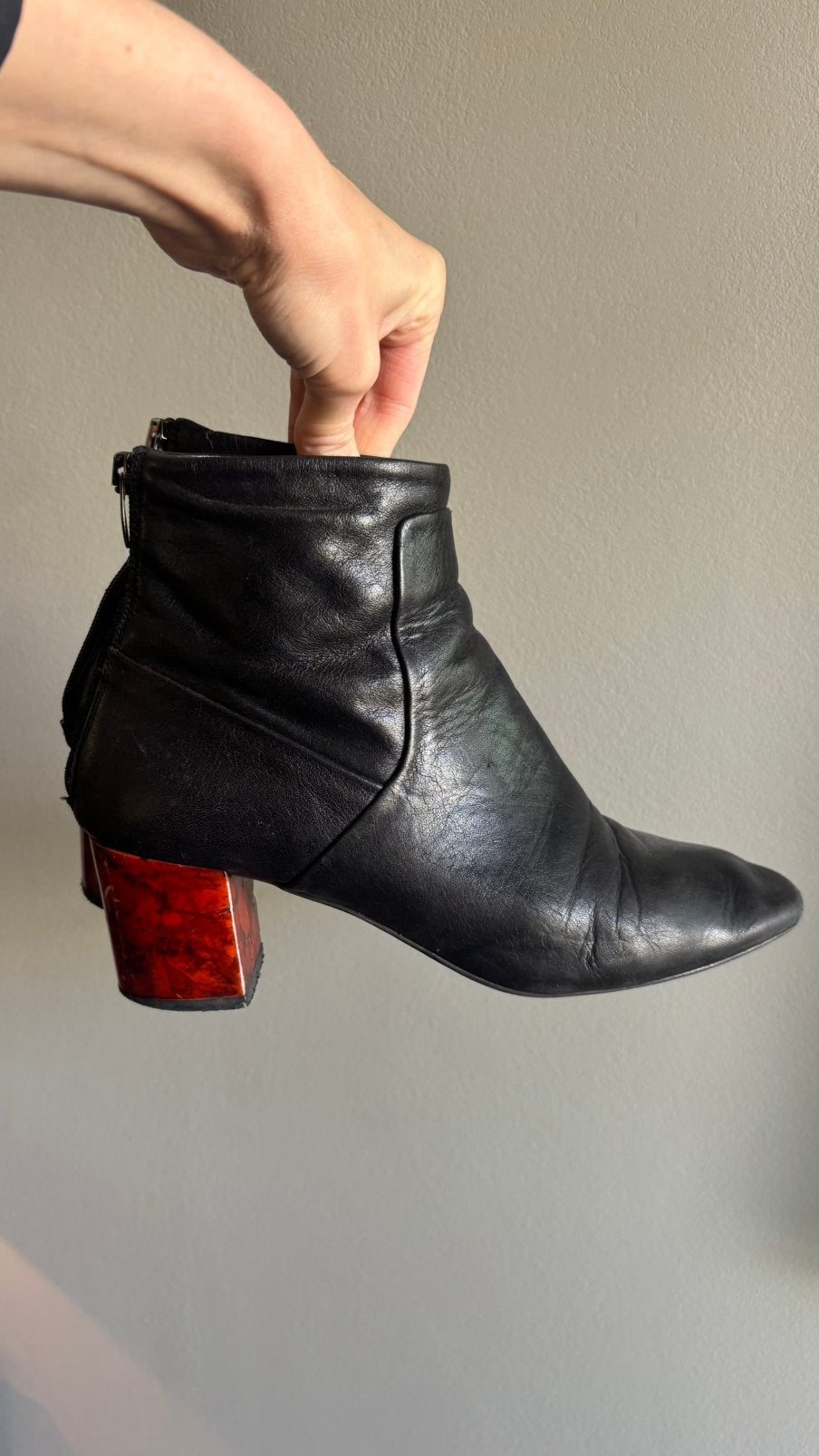 Topshop enkellaarsjes leren 39 zwart hak bruin panter, Verzenden, Gedragen, Bruin