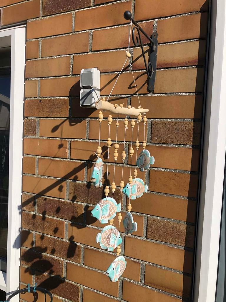 Leuke hout windgong hanger visjes Bali, Groen, Verzenden, Nieuw, Boho