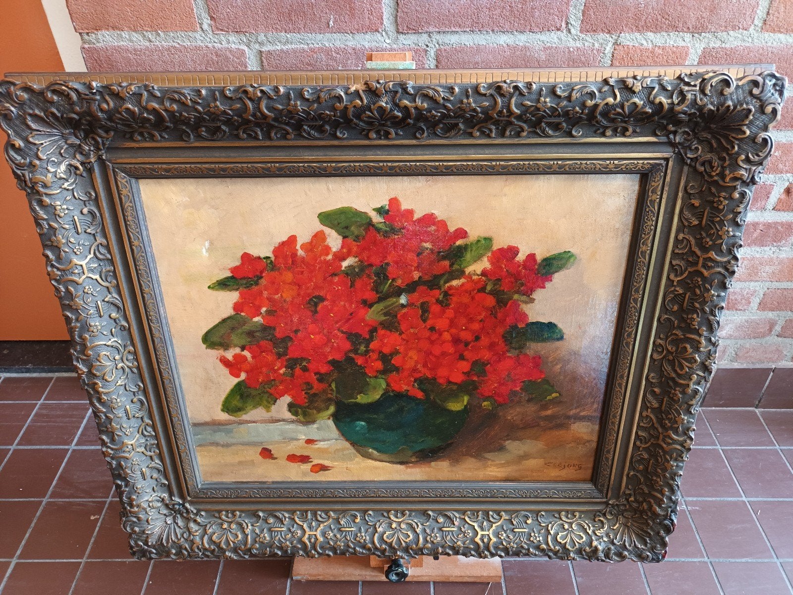 Schilderij Carla de Jong: Bloemenstilleven in Olieverf, Bloemen, Doek, Ophalen of Verzenden, Gesigneerd