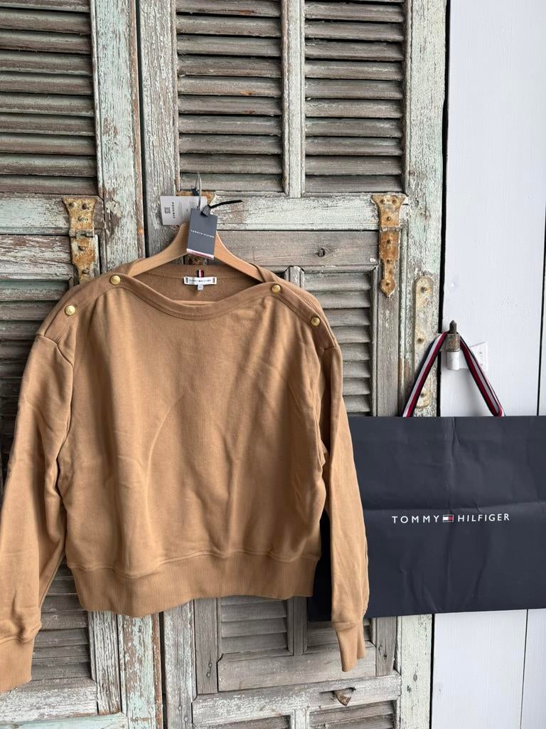 Schitterende TOMMY HILFIGER sweater/trui met boothals XL, Bruin, Maat 42/44 (L), Ophalen of Verzenden, Zo goed als nieuw