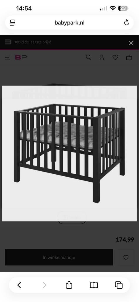 Babybox Casper Mat Zwart met matras, Ophalen of Verzenden, Zo goed als nieuw, Rechthoekig, In hoogte verstelbaar