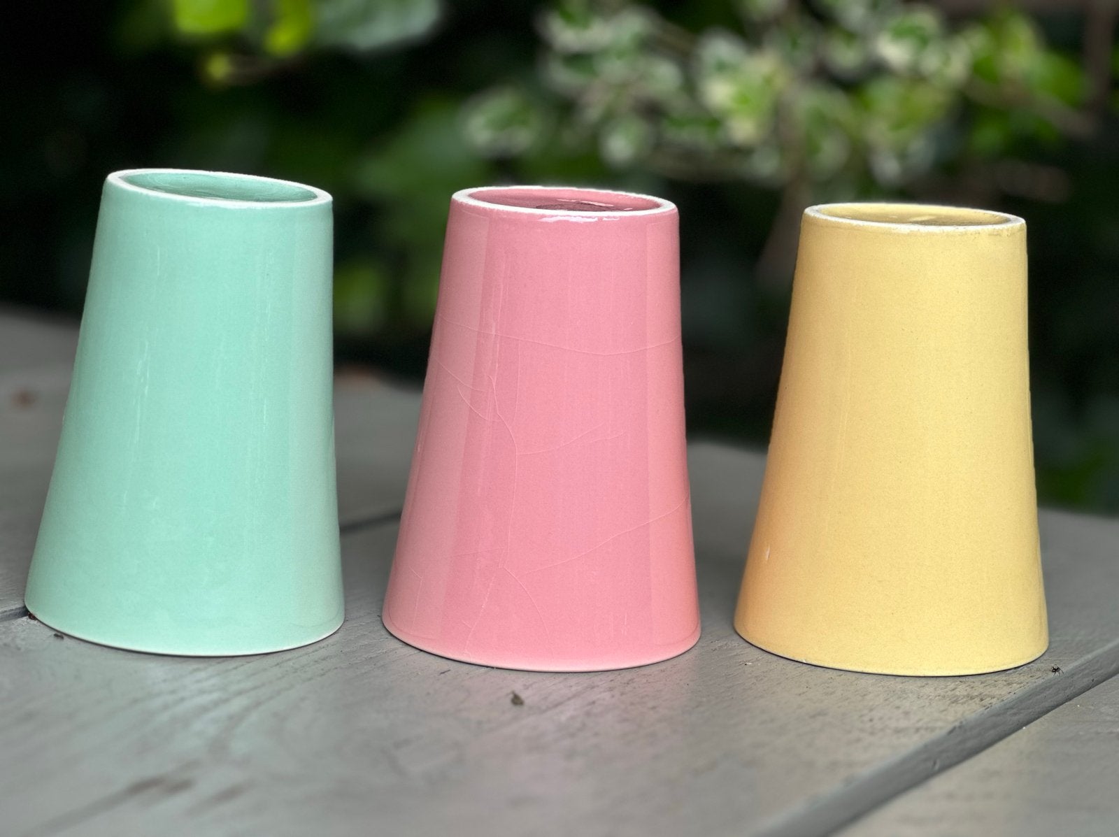 Set van 3 pastelkleurige Petrus Regout bekers melkbekers, Ophalen of Verzenden