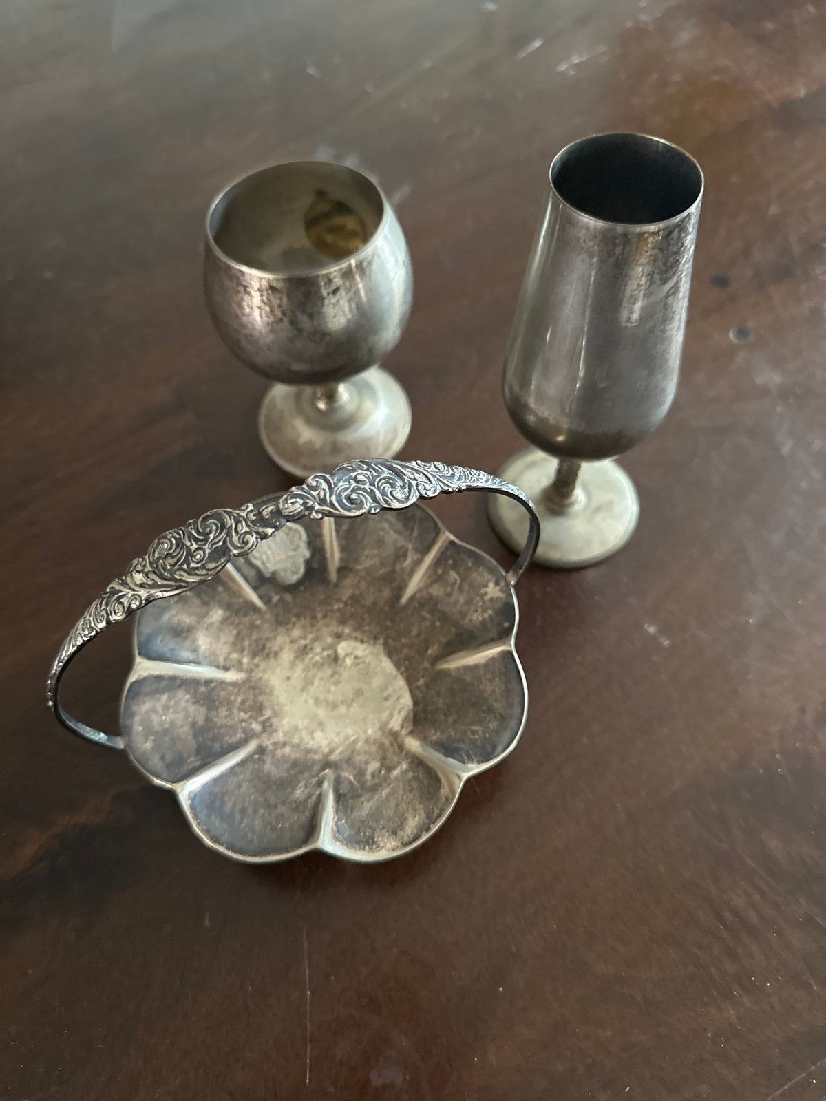 Vintage Zilverkleurige Schaal en Bekers Set, Ophalen, Zilver