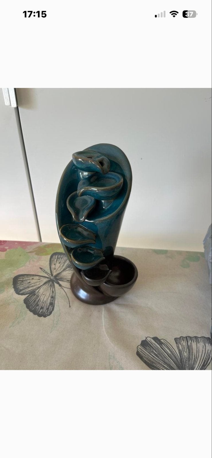 Keramische wierookbrander met waterval effect, Blauw, Ophalen of Verzenden, Steen/keramiek, Oosters