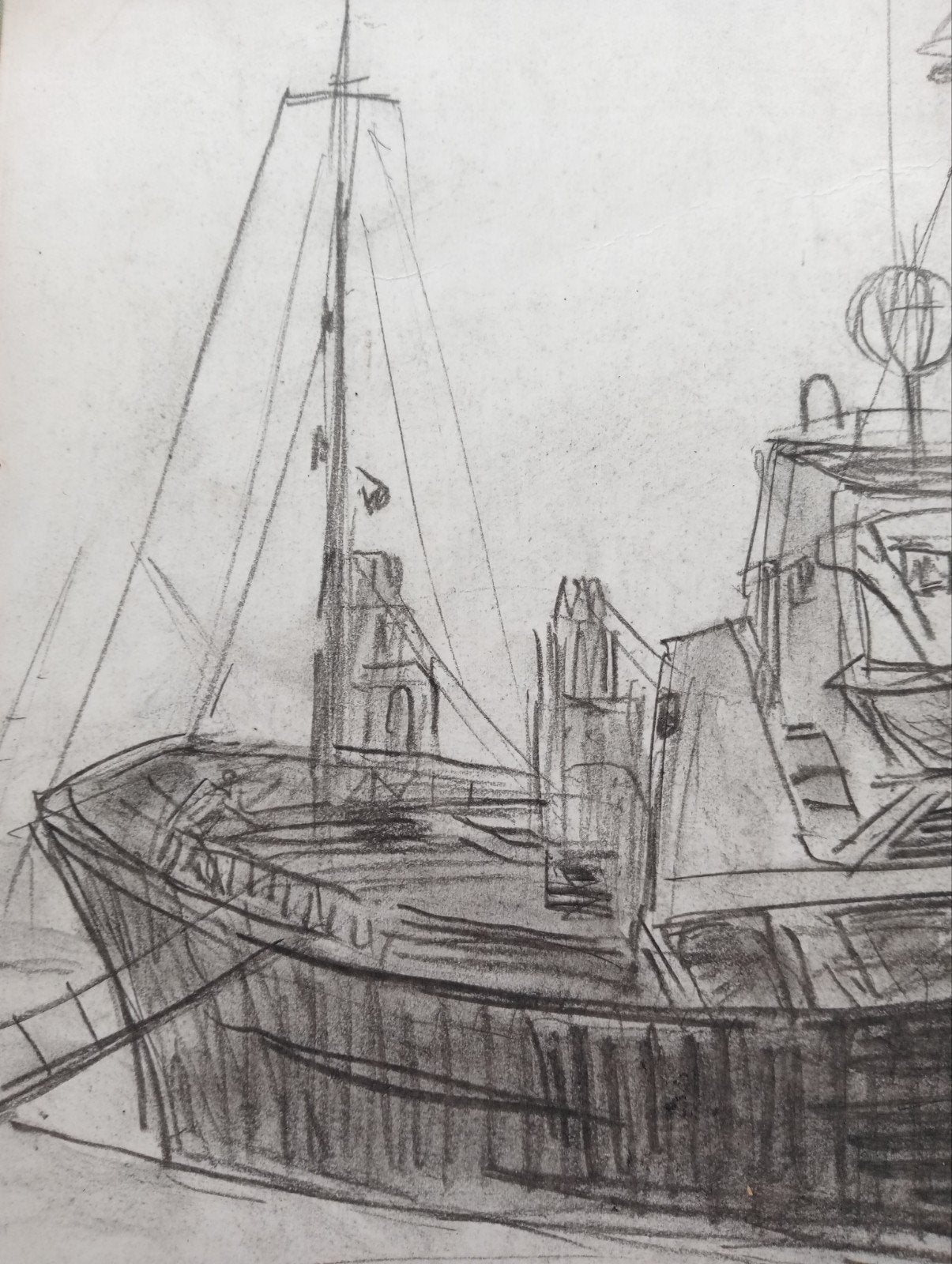 Jan Visser tekening schip haven Rotterdam jaren 40-50, Antiek en Kunst, Kunst | Tekeningen en Foto's, Ophalen of Verzenden