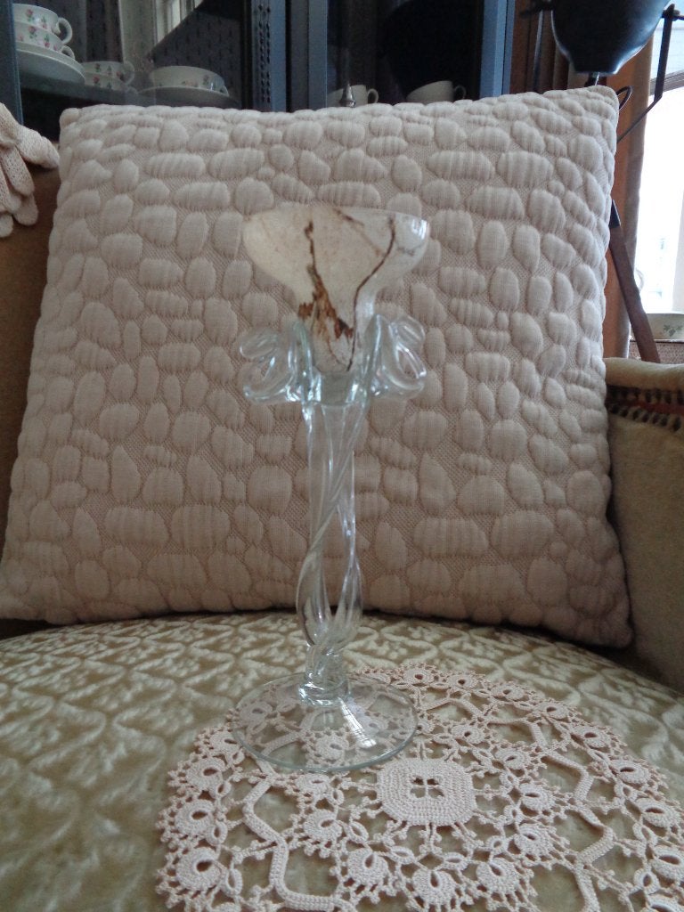 Vintage Glazen Krosno Poolse Kandelaar ** Mimosa **, Antiek en Kunst, Antiek | Kandelaars, Glas, Ophalen of Verzenden
