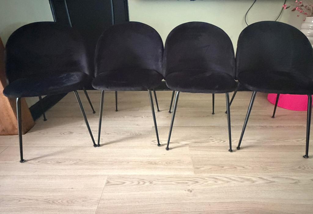Velvet eetkamer stoelen, Ophalen of Verzenden, Gebruikt, Zwart, Vier