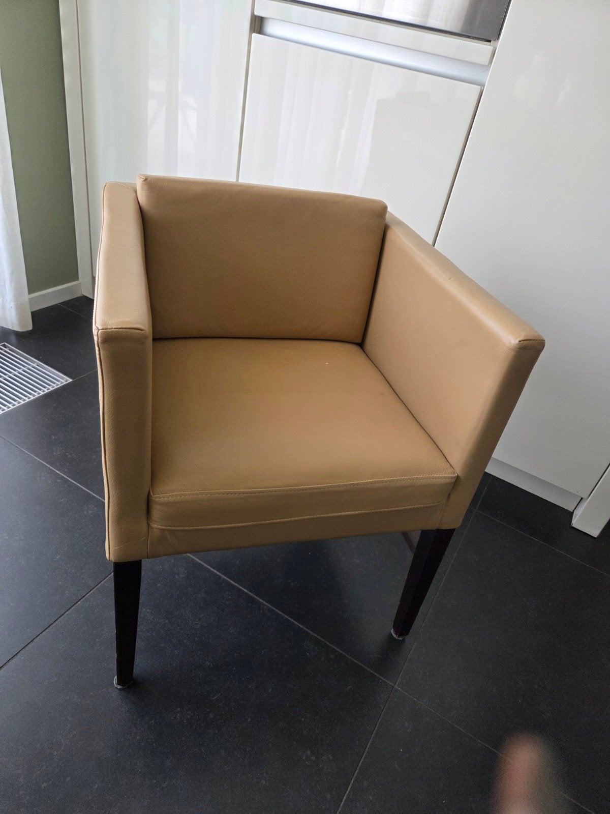 Set van 4 comfortabele fauteuils - Beige leer, Ophalen, Overige kleuren, Zo goed als nieuw, Modern, Tijdloos
