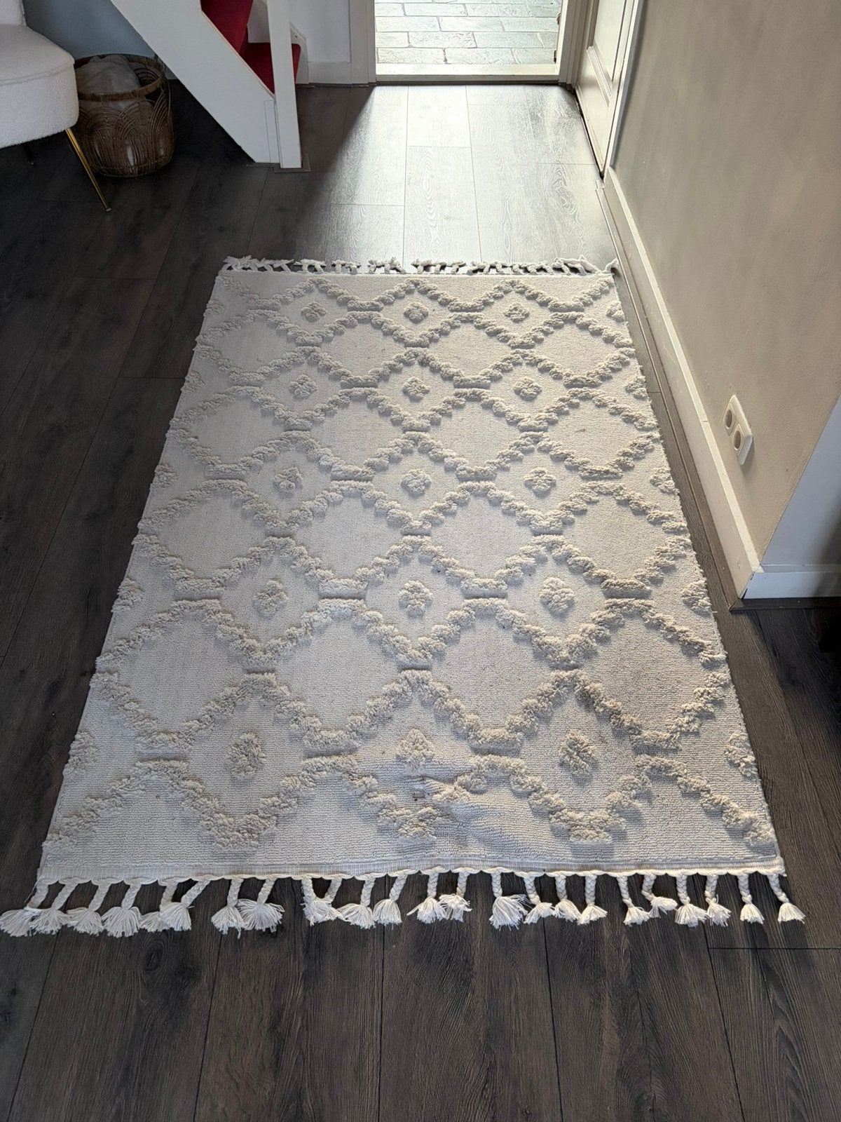 Beige vloerkleed, Ophalen, Gebruikt, 100 tot 150 cm, Beige