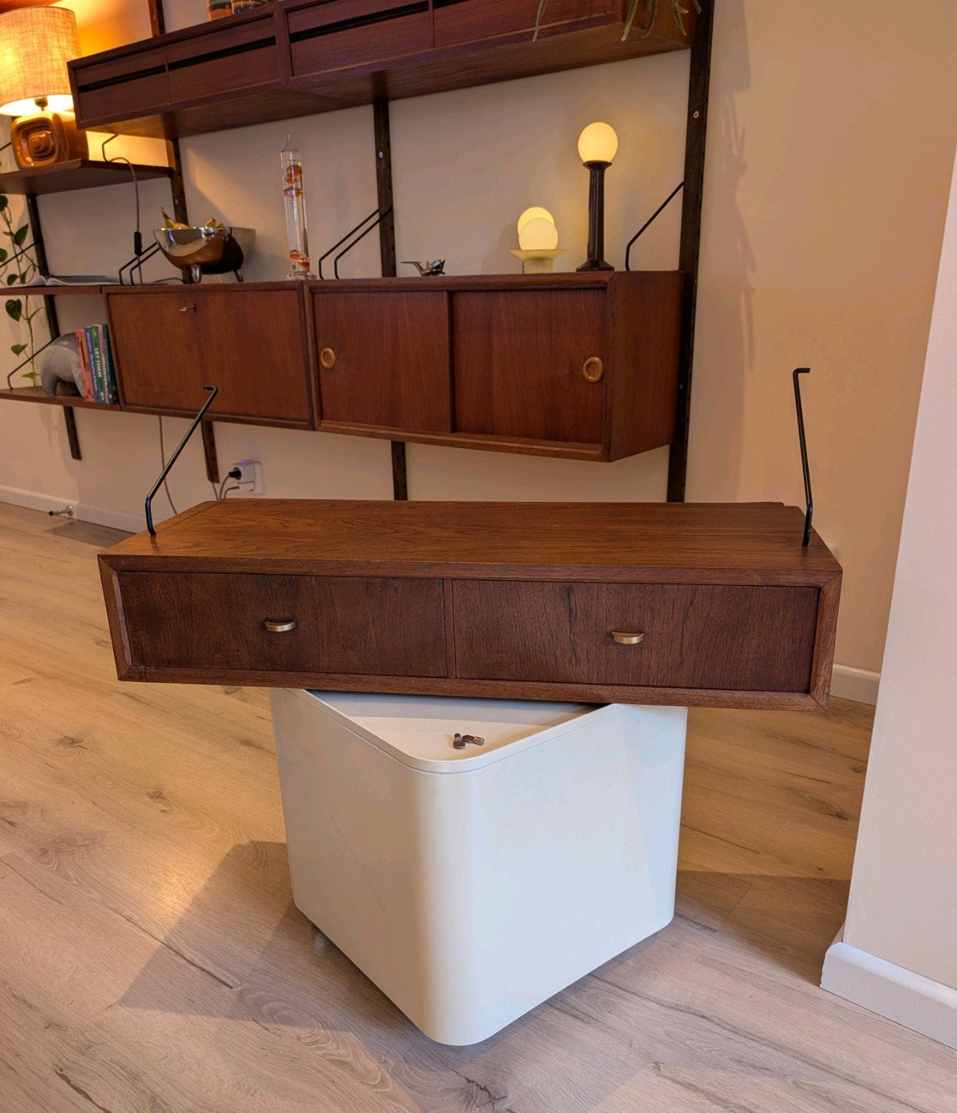 Vintage Scandinavisch teak wandmeubel Poul Cadovius ladekast, Ophalen