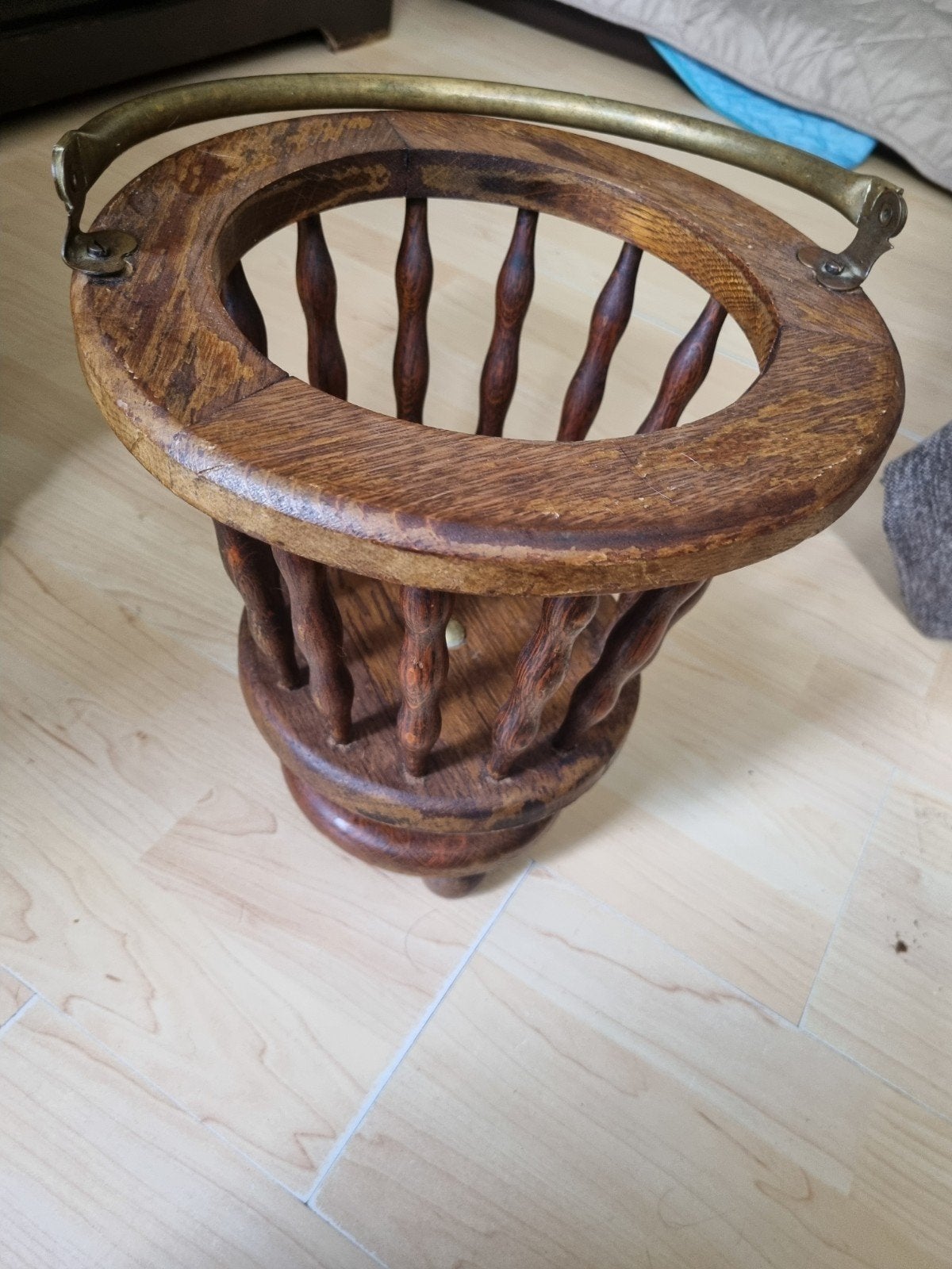 Mooie decoratieve houten plantenbak of korf 26x35, ideaal vo, Rond, Ophalen of Verzenden, Zo goed als nieuw, Binnen