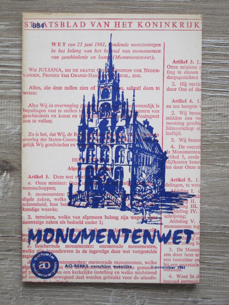 AO 884 Monumentenwet, Boeken, Ophalen of Verzenden, Gelezen, Europa