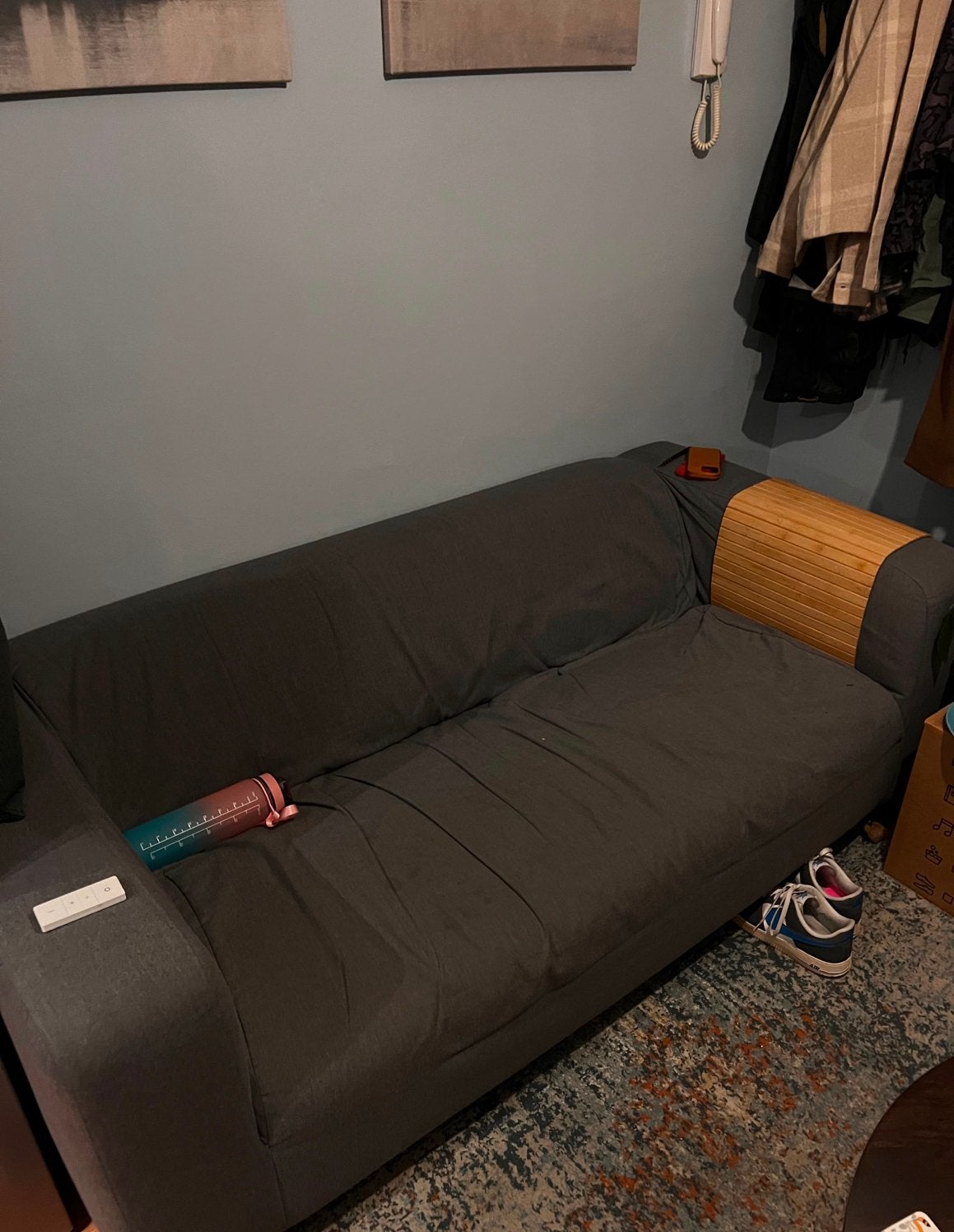 Comfortabele Klippan 2-zitsbank (donkergrijs), Ophalen, Gebruikt, Minder dan 75 cm, 150 tot 200 cm