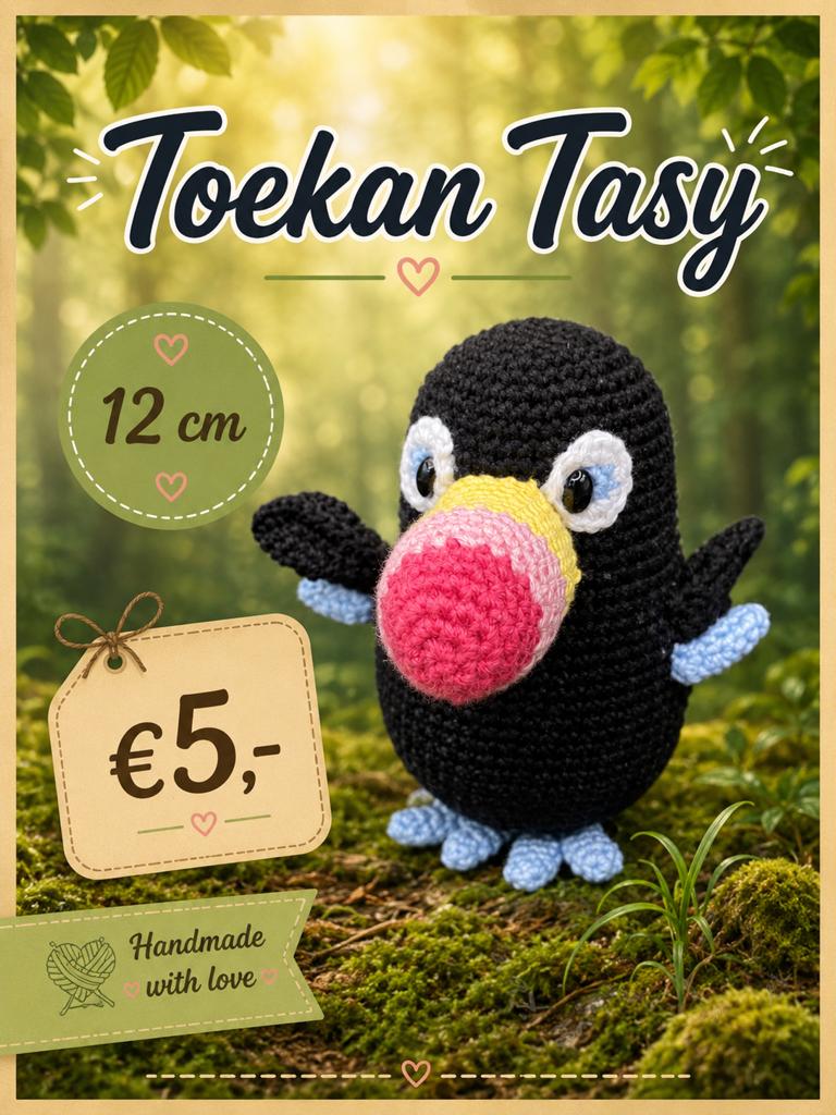 Nieuwe Toekan Tasy gehaakte knuffel - 12 cm, Handgemaakt, Overige typen, Nieuw, Ophalen of Verzenden
