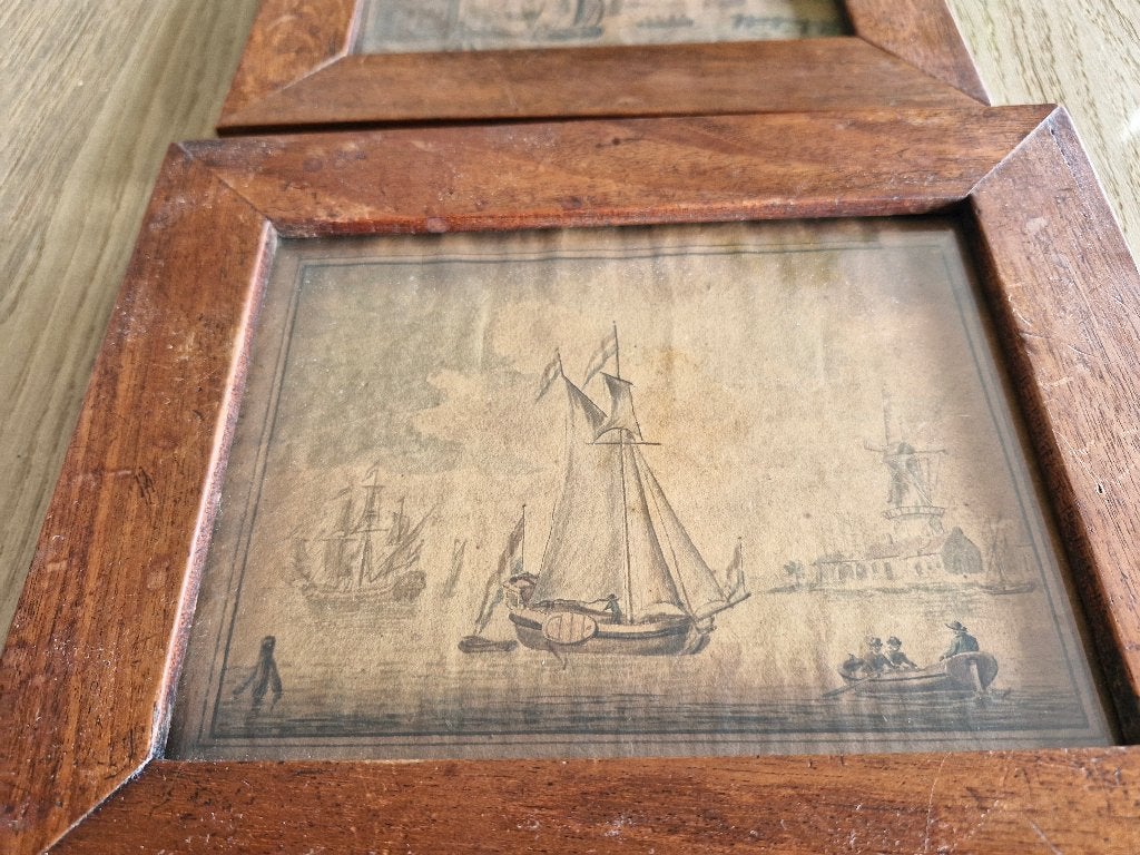 Antieke Maritieme Pendantjes 1830, Antiek en Kunst, Achter glas, Maritiem / water, Ophalen of Verzenden, Klassiek