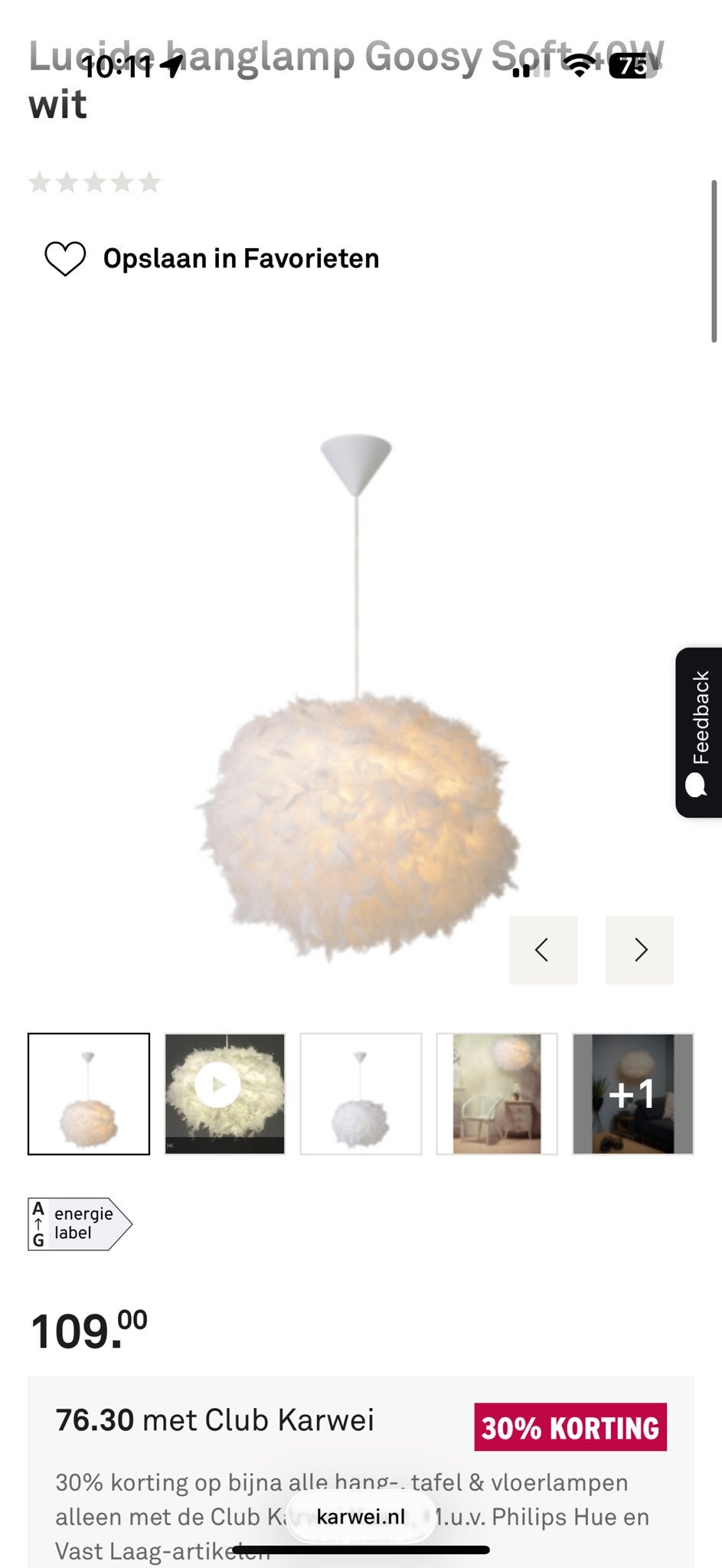 LUCIDE Hanglamp Goosy Soft Wit - Pluizenbol Design, Huis en Inrichting, Ophalen of Verzenden, Nieuw, Textiel
