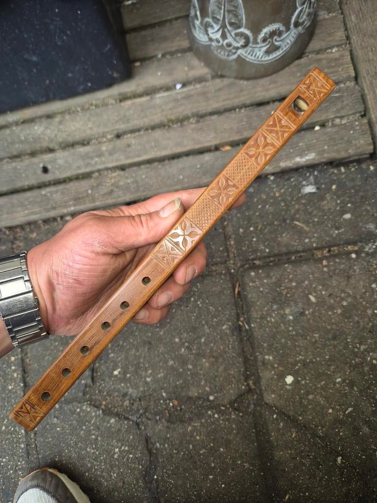 Vintage Frula (Herdersfluit) uit Joegoslavië - Kersenhout, Ophalen of Verzenden, Gebruikt, Houtblazer
