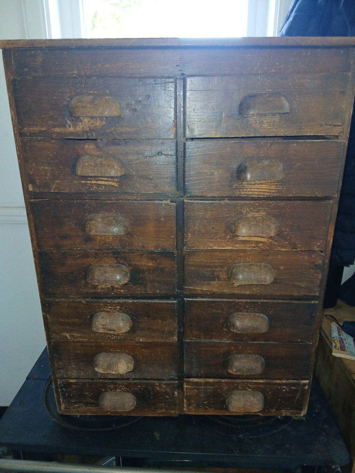 Prachtige Antieke Houten Ladenkast / Apothekerskast (14 lade, Huis en Inrichting, Kasten | Roldeurkasten en Archiefkasten, Ophalen of Verzenden