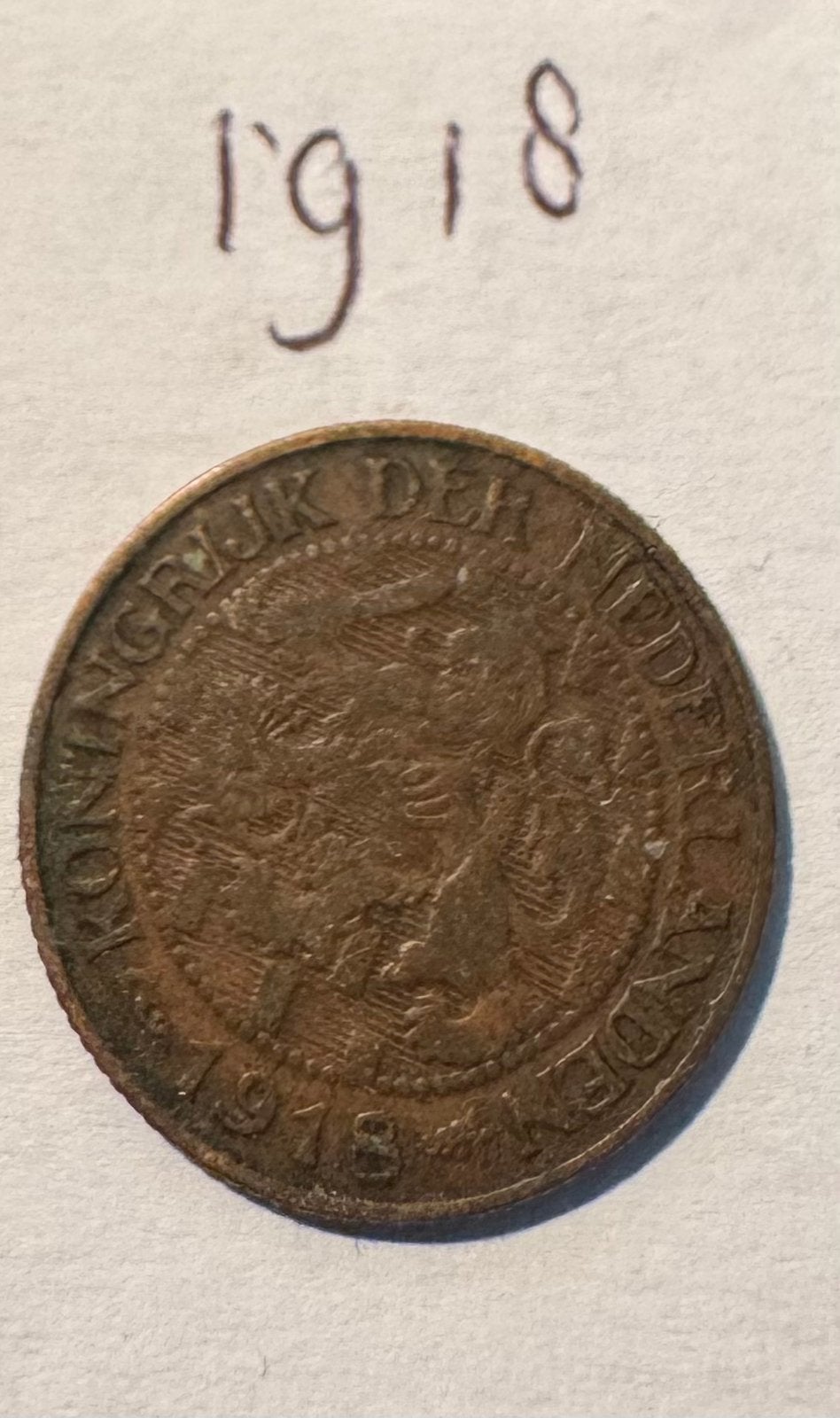 Bronzen 1 cent jaar 1918 munt, Ophalen of Verzenden, Koningin Wilhelmina, 1 cent, Losse munt
