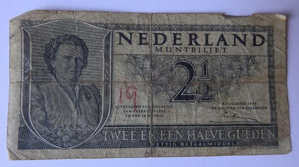 2 ½  guldenbiljet 1949, Verzenden, 2½ gulden, Los biljet