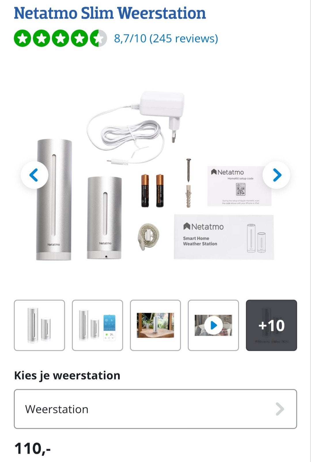 Netatmo indoor outdoor weather and Wind Station, Audio, Tv en Foto, Verzenden, Gebruikt, Weerstation