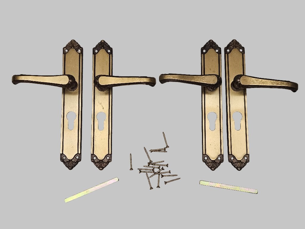 Vintage Bronskleurig Deurbeslag 2 sets (cilinderslot), Antiek en Kunst, Ophalen of Verzenden