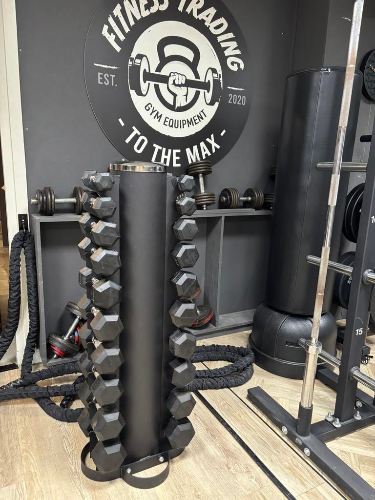 Zwarte compacte ronde hexa dumbell toren 1 tot 10 kilo sets, Sport en Fitness, Dumbbell, ., Nieuw, Ophalen of Verzenden