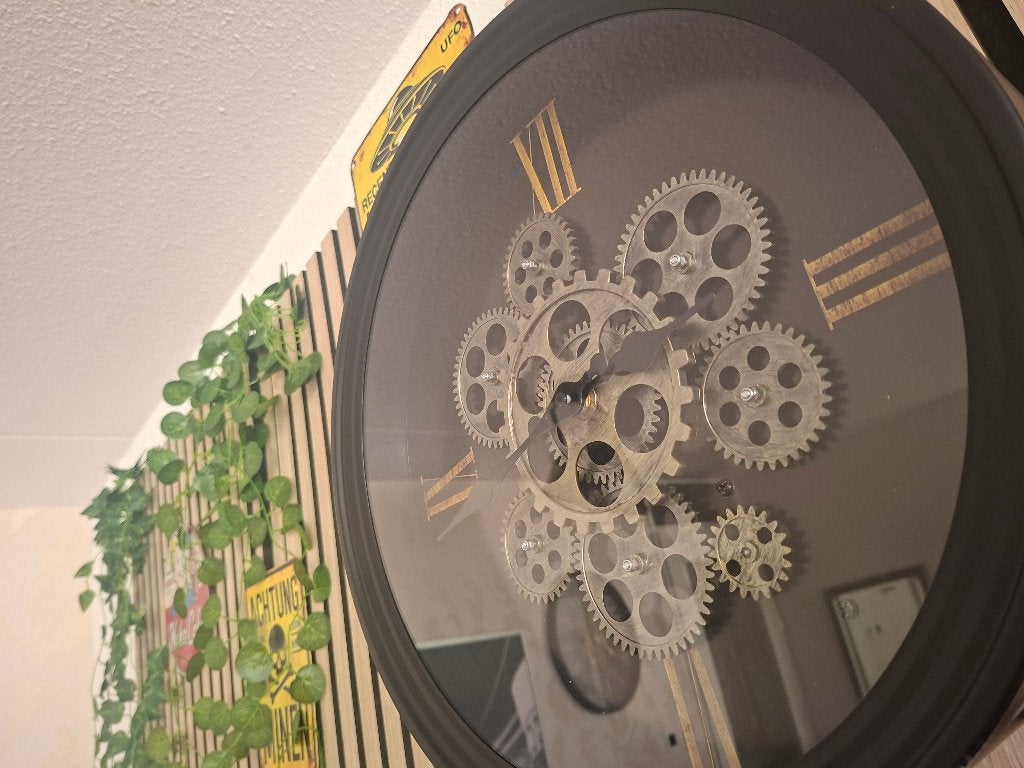 Klok mech tandwielen, Ophalen, Wandklok, Analoog, Werkt op batterijen