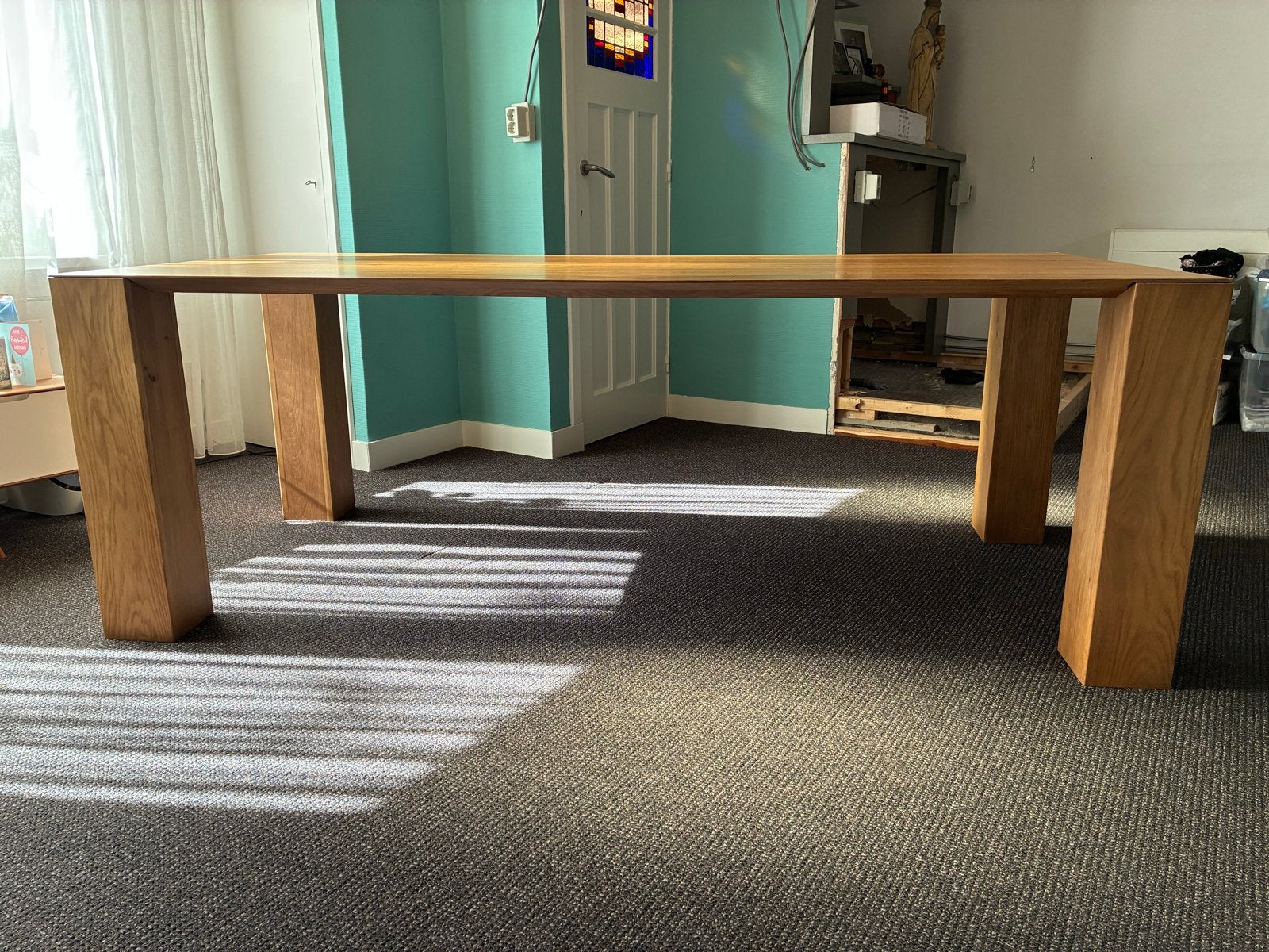Robuuste eikenhouten eettafel - Modern design, Ophalen, Gebruikt, 100 tot 150 cm, Eikenhout