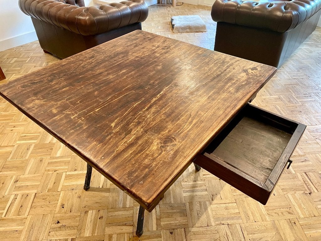 Eikenhouten boeren / klooster tafel – 101x101cm, Ophalen, Gebruikt, Vier personen, 100 tot 150 cm