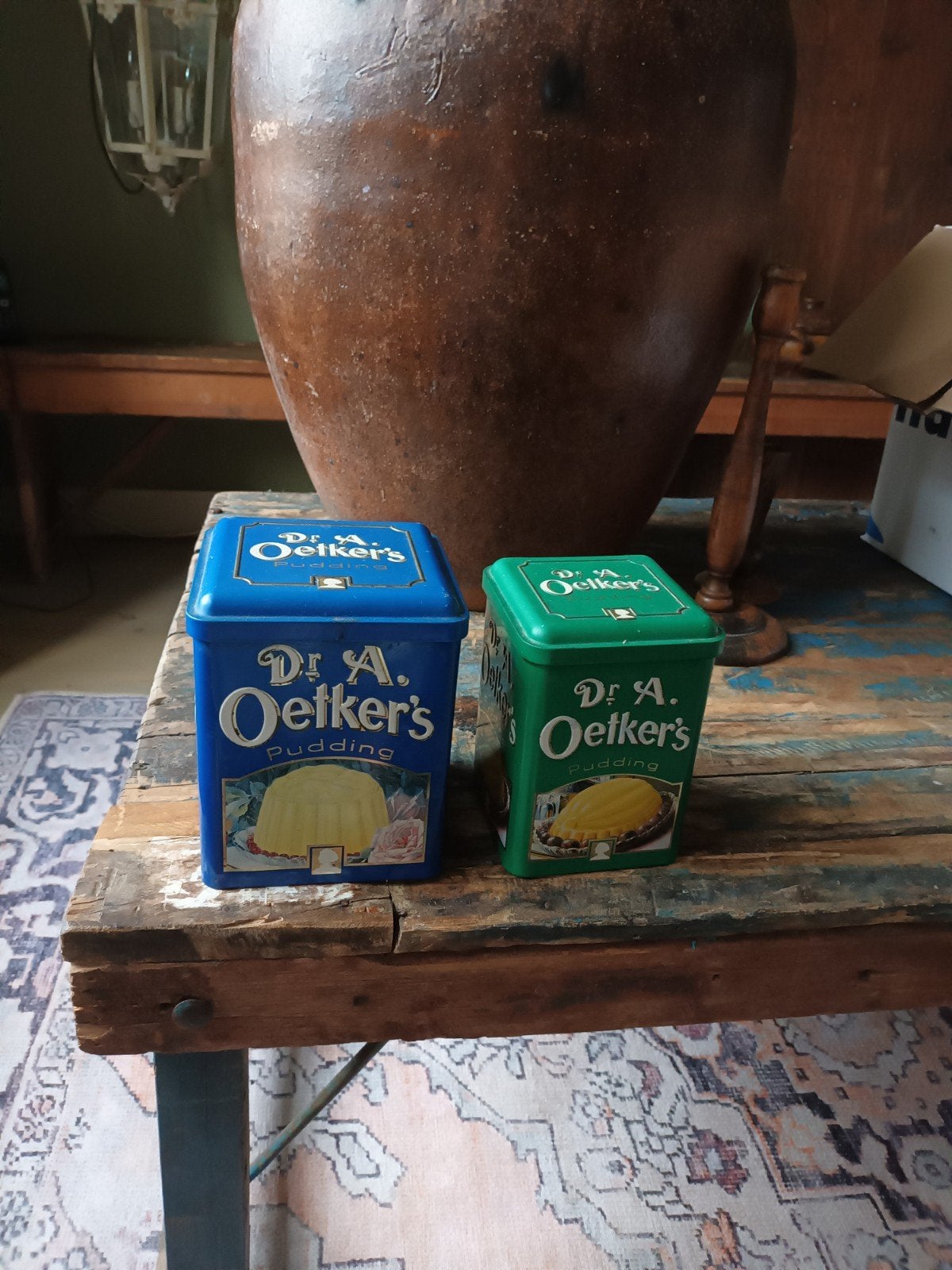 2 vintage blikken van dr oetker pudding droste en de ruyter, Verzamelen, Ophalen of Verzenden