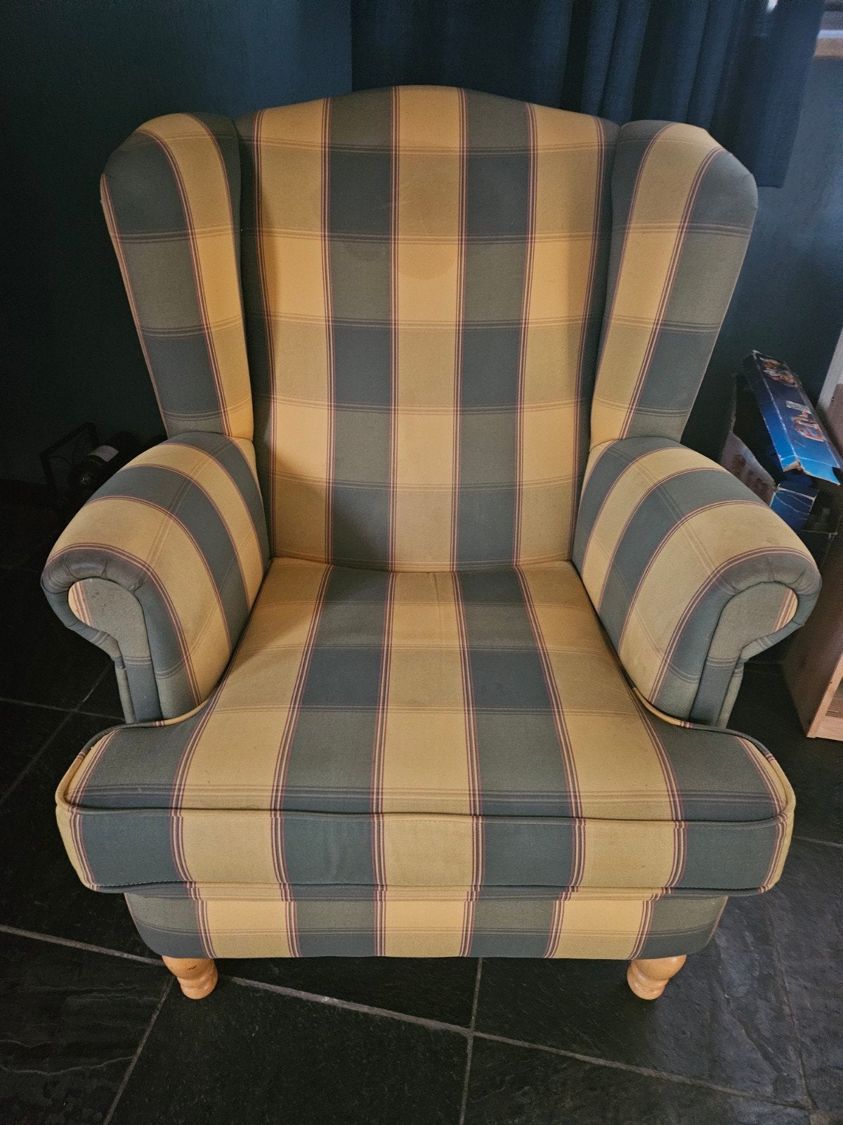 Comfortabele geruite fauteuil, Huis en Inrichting, Fauteuils, Ophalen, Gebruikt, Klassiek, geruit, 75 tot 100 cm